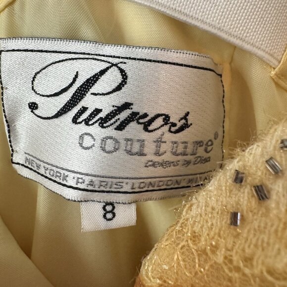 Vintage Rare 90s Exclusive Putros Couture Ball Gown 8 Gold Yellow Sequins Tulle - Picture 2 of 12